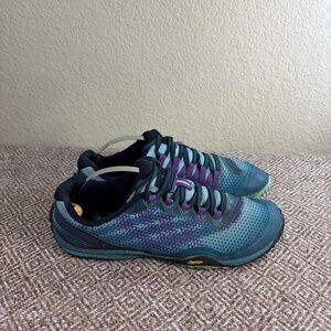 Merrell Womens Trail Glove 4 Blue/Purple Vibram Soles Sz 7.5 Hiking Outdoor GUC